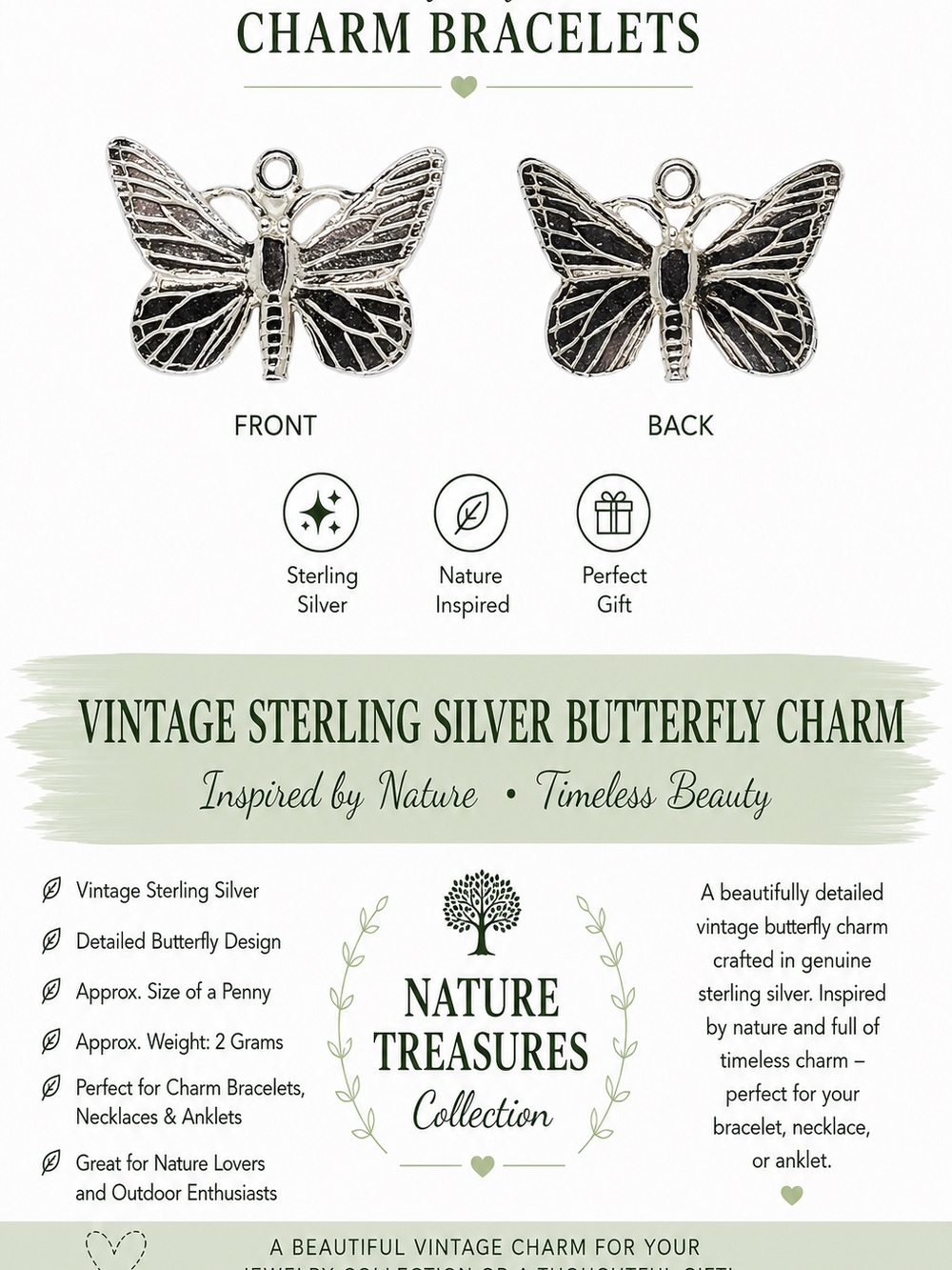 Vintage Sterling Silver Butterfly Charm - Silver